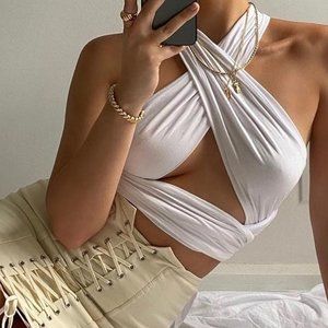 Bandage criss cross self tie tank top